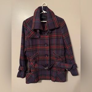 Purple plaid Pea Coat jacket size XL